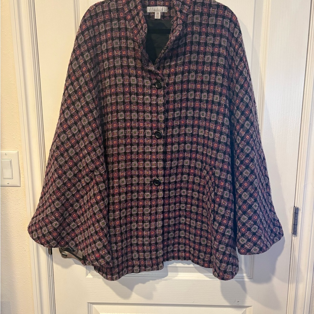 Caslon Plaid Cape Jacket - Red and Black